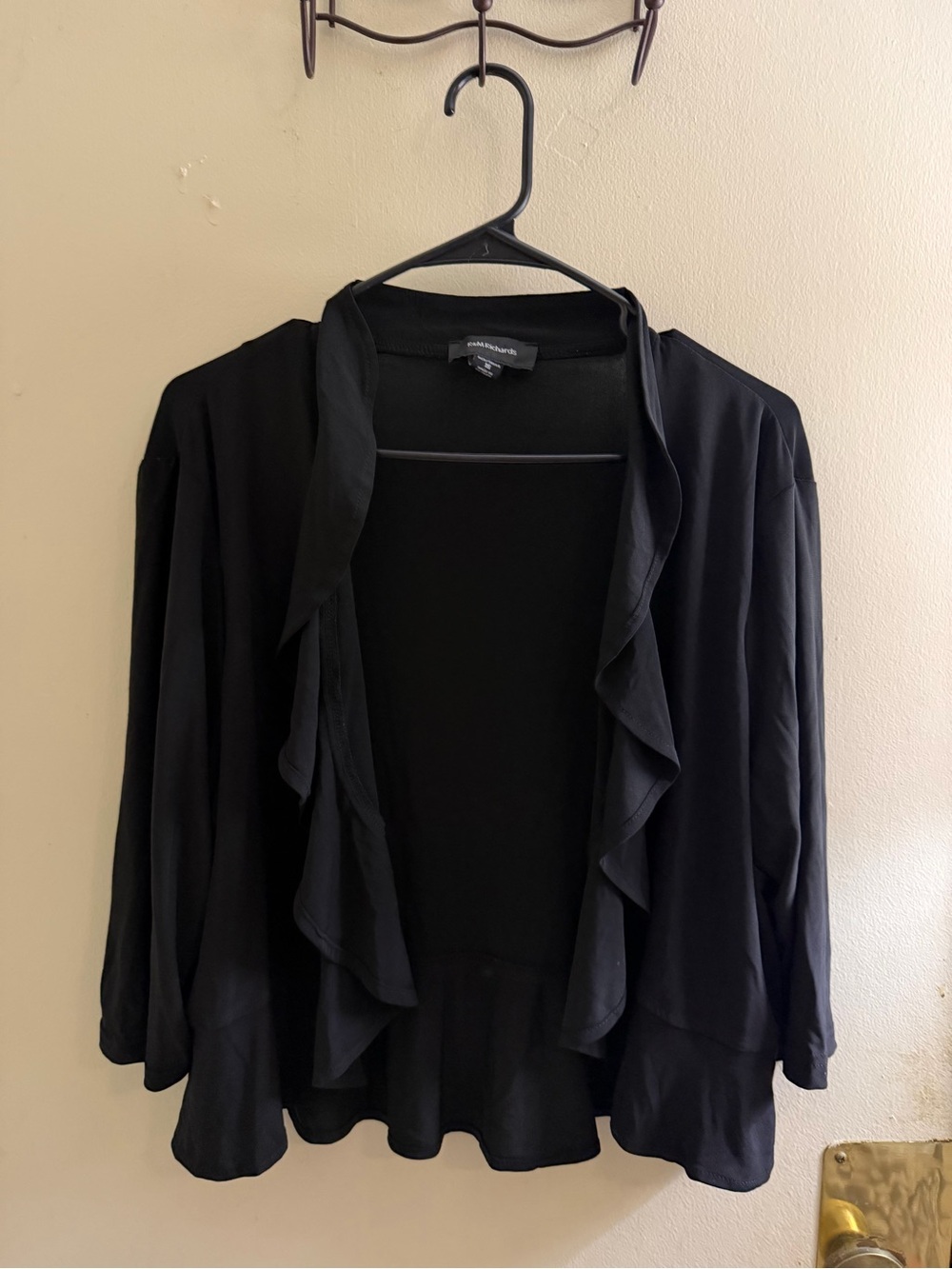 R&M Richards Black Ruffle-Trim Open Front Cardigan